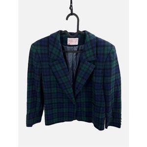 Pendleton Vintage 80s 90s Green Blue Plaid Blazer Size 12